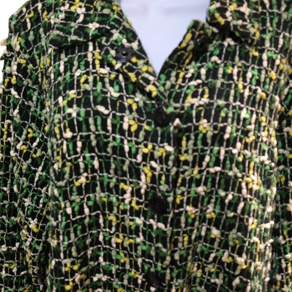 Vintage Green  Yellow Textured Tweed Button-Up Jacket old money elegant classic - Picture 2 of 11